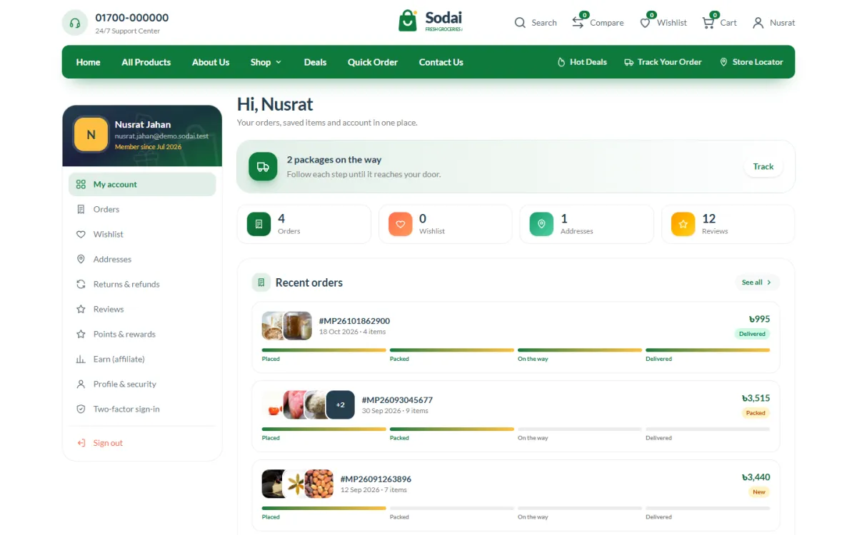 Customer account of Sodai Grocery Shop